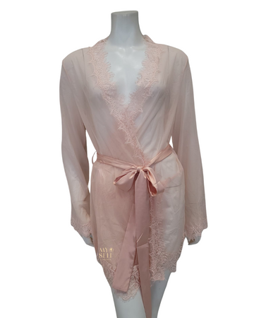 Oh La La Cheri 94-11136 Peach Whip Eyelash Sheer Lace Robe with G-String myselflingerie.com